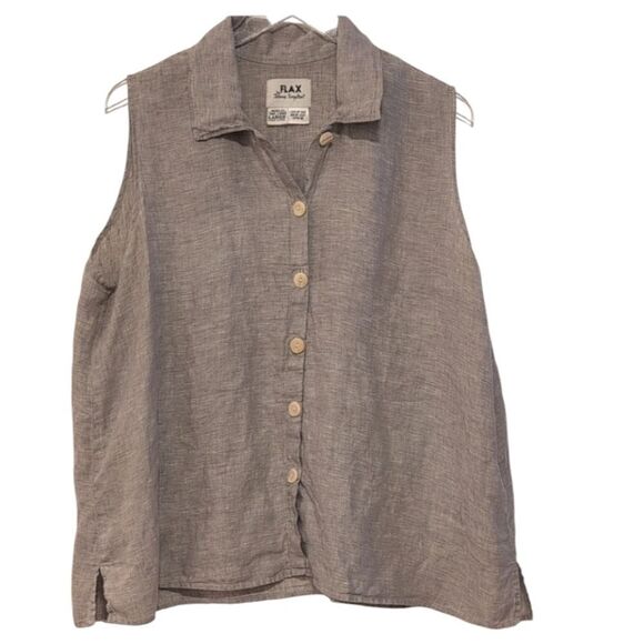 Jax Tops - Gray 100 % LinenSleeveless Button-Down Shirt
